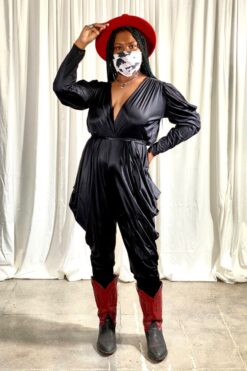 Vintage 80s Draped Black Jumpsuit