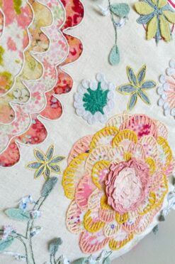 Shabby Chic Round Floor Cushions with Embroidered Flowers