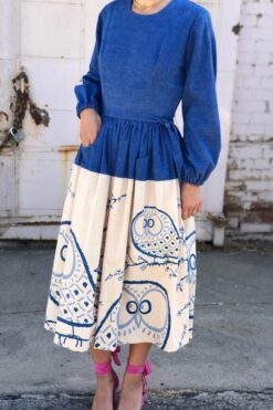 SOLD 60s The Vested Gentress Owl Dress - Hand Screen Printed