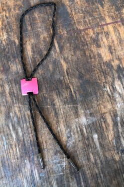 Black Bolo Tie with Adjustable Pink Pendant￼