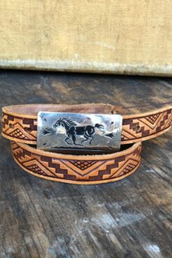 Vintage Leather Belt with Silver Horse Buckle