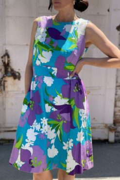Vintage 60s Gene Burton Graphic Floral Print Dress - Large