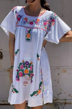 Vintage Embroidered White Patio Dress - One Size