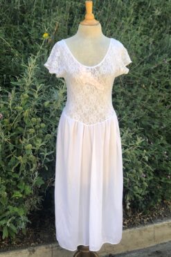 80s White Lace Scoop Neck Dress