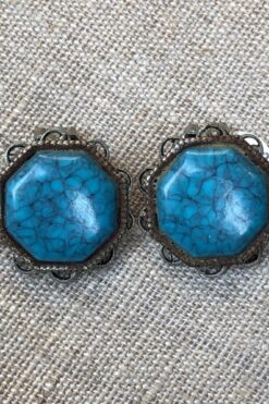 Turquoise Octagonal Clip-On Earrings