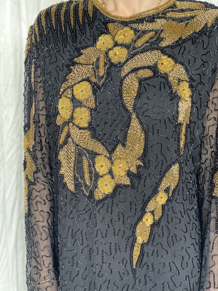 Vintage Beaded Black and Gold Sequin Dress – LG → Hotbox Vintage