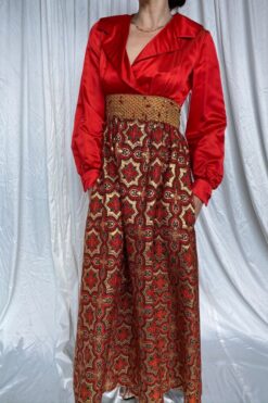 SOLD 60s Red and Gold Brocade Evening Gown - Medium