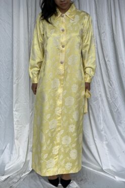 SOLD 60s Lemon Yellow Rose Print Shirt Dress - XS/S