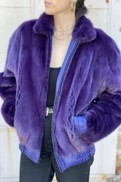 SOLD Vintage Reversible￼ Purple Leather and Rabbit Fur Coat ￼- M/L