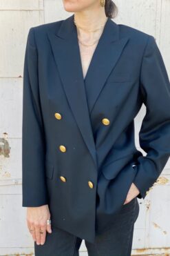 Vintage Black Wool Double Breasted Jacket - Medium