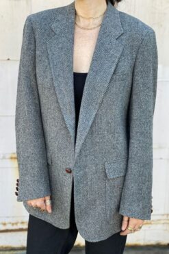 Vintage Herringbone Tweed Mens Sport Coat - Large
