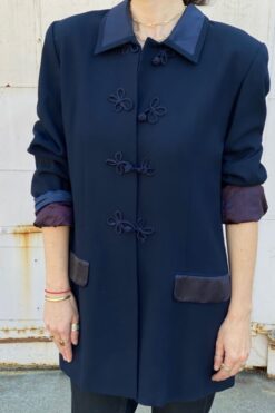 90s Navy Wool Blazer with Frog Fastenings - M/Lg