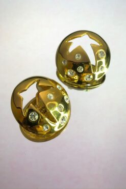 80s Gold Tone Rhinestone Studded Earrings - Clip On
