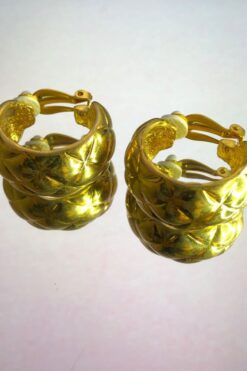 80s Gold Tone Quilted Hoops - Clip On