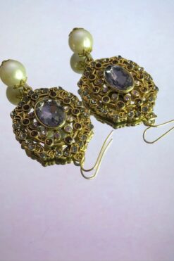 Gold with Lavender Rhinestone and Peal Drop Earring
