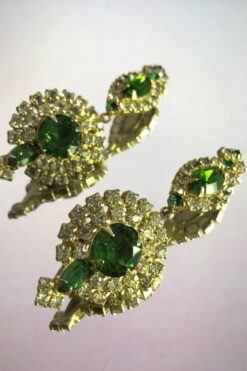SOLD Hobe Emerald Rhinestone Drop Earring - Clip On