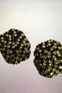 80s Glam Black and Bronze Rhinestone Earring - Clip On