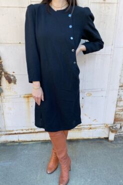 80s Black Wool Dress - M/L