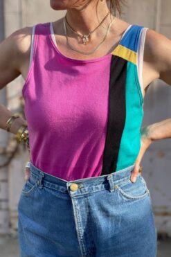 Vintage 80s Colorblock Bodysuit / Leotard  - M