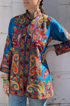 Vintage East Indian Kashmiri Handmade Embroidered Floral Jacket - Medium