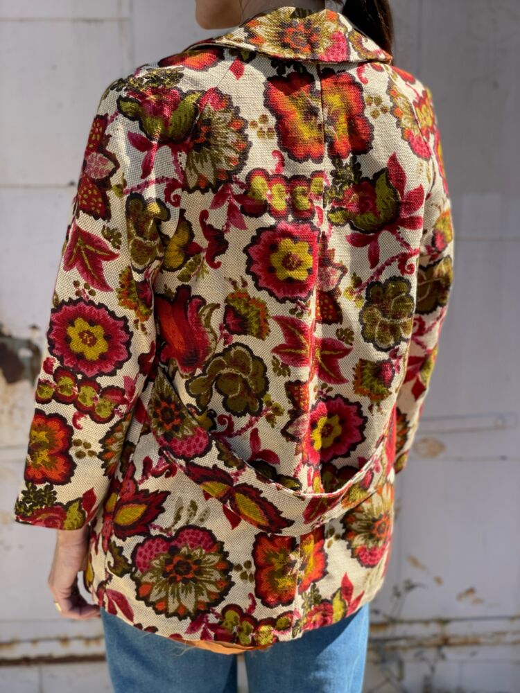Oversized Tapestry Floral Denim Jacket