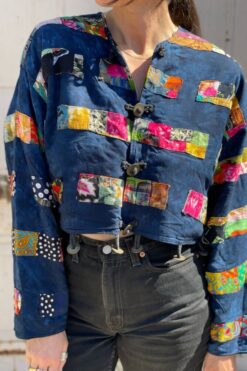 Vintage Patchwork Batik Cropped Jacket - One Size