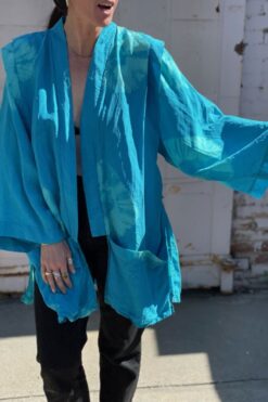 Vintage Tie-Dyed Turquoise Kimono Duster - One Size