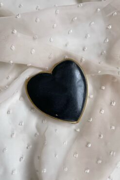 Vintage Black Enamel Heart Powder Compact