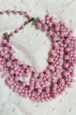 Vintage 50s Pink Glass Bubble Beads Choker Necklace