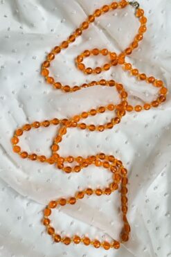 1960s Long Clear Orange Beaded Necklace