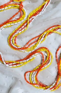 1960s Long Multi Strand Orange Yellow and White Beaded Necklace