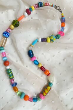 Vintage 80s Multicolored Glass Beaded Necklace