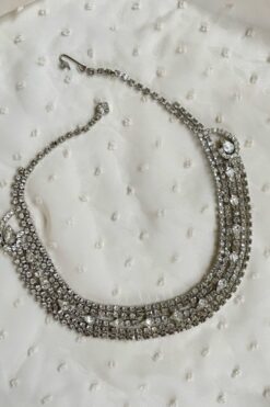 Vintage Silver Tone Rhinestone Choker Necklace