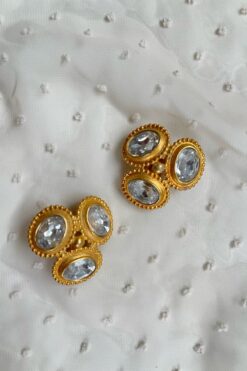 90s Triple Cluster Rhinestone Earrings - Clip On