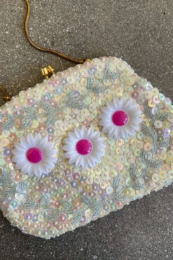 SOLD Vintage Daisies and Iridescent Sequins Beaded Purse