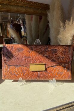 Vintage Sunflower Tooled Leather Clutch