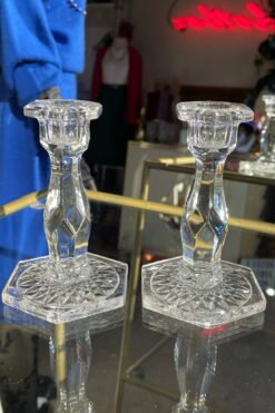 Vintage Crystal Candle Holder Set of 2