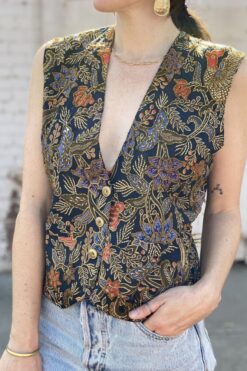 SOLD Birds of Paradise Hand Beaded Vest - S/M