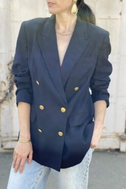80s Navy Double Breasted Blazer - Gold Buttons