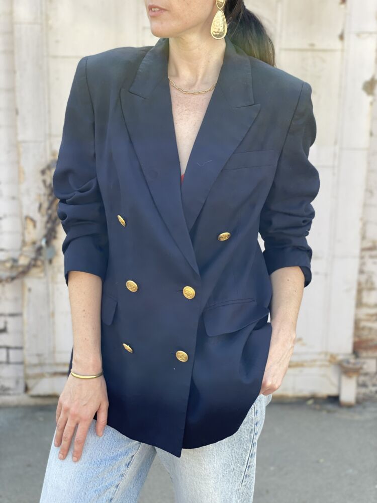 Navy Double Breasted Blazer With Gold Buttons