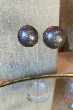 80s Sterling Silver Etched Round Disc Clip-On Earrings