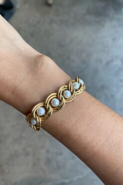 Mid-Century "Napier" Gold Tone Faux Pearl Chain Link Bracelet