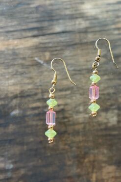 Pink and Lime and Dangles Glass Bead Earrings