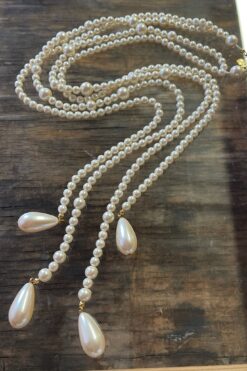 60s Faux Pearl Lariat Necklace
