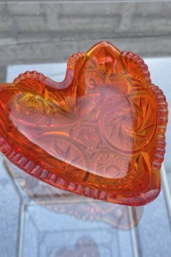1960 Orange Glass Heart Trinket Dish