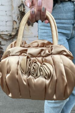 SOLD Puffy Gold Satin Bag with Rosettes