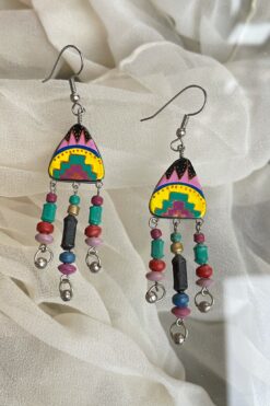 80s Hand Painted Wooden Tassel Earring
