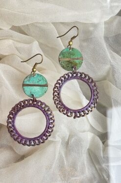 80s Painted Metal Dangle Hoops Earrings