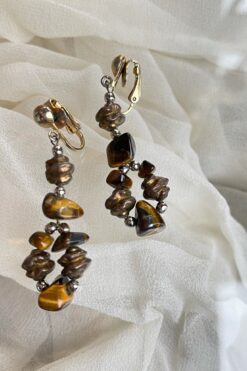 Vintage Tiger's Eye Chip Earrings - Clip On