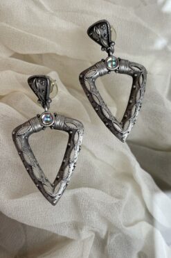 Silver Tone Arrow Dangle with Iridescent Stone Earring
